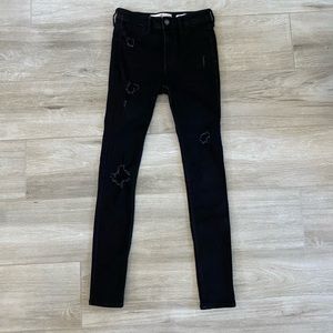 Hollister High Rise Super Skinny Black Ripped Jeans Size O R